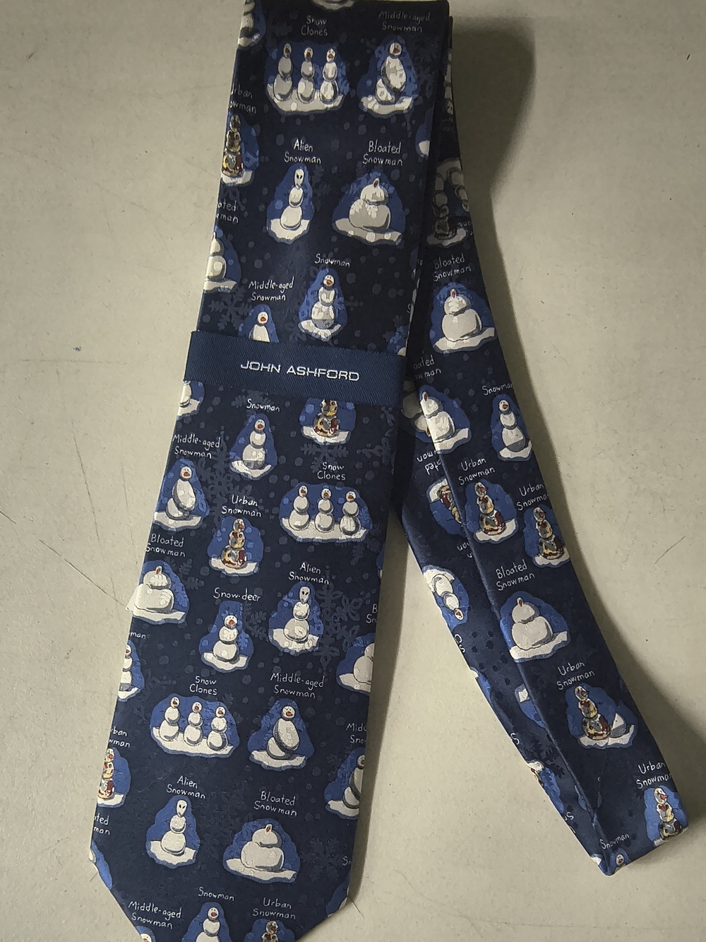 John Ashford Men's Navy Snowman Print Tie 100% Silk